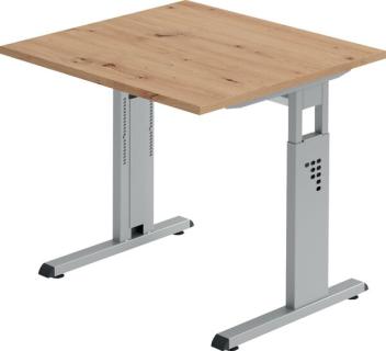 Schreibtisch C-Fuß 80 x 80 cm Asteiche/Silber,Platte2,5cm,rechteckig