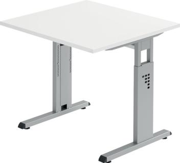 Schreibtisch C-Fuß 80 x 80 cm Weiß/Silber, Platte 2,5cm, rechteckig