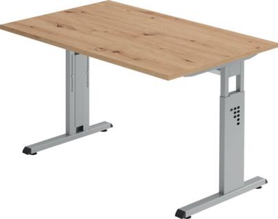 Schreibtisch C-Fuß 120 x 80 cm Asteiche/Silber,Platte2,5cm,rechteckig