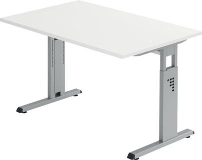 Schreibtisch C-Fuß 120 x 80 cm Weiß/Silber, Platte 2,5cm, rechteckig