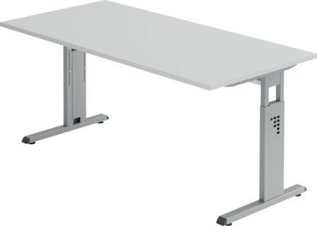 HAMMERBACHER OS 16 höhenverstellbarer Schreibtisch lichtgrau rechteckig C-Fuß-Gestell silber 160,0 x 80,0 cm