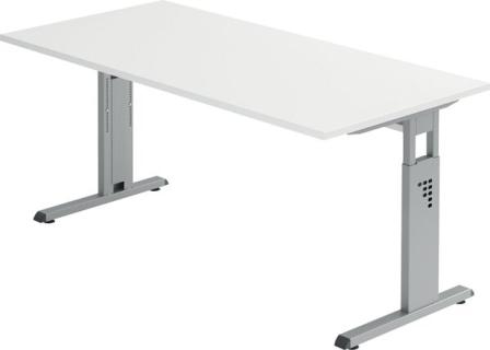 HAMMERBACHER OS 16 höhenverstellbarer Schreibtisch weiß rechteckig C-Fuß-Gestell silber 160,0 x 80,0 cm
