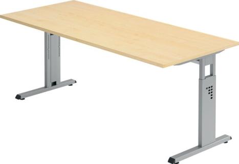 Schreibtisch C-Fuß 180 x 80 cm Ahorn/Silber, Platte 2,5cm, rechteckig
