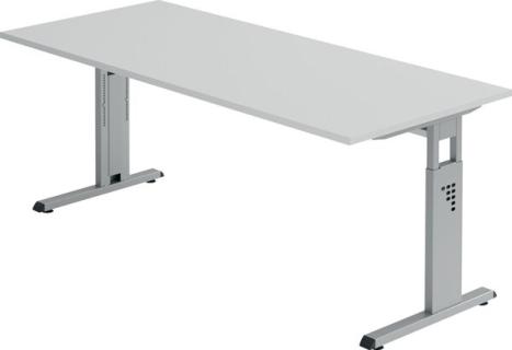 Schreibtisch C-Fuß 180 x 80 cm Grau/Silber, Platte 2,5cm, rechteckig