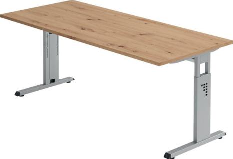 Schreibtisch C-Fuß 180 x 80 cm Asteiche/Silber,Platte2,5cm,rechteckig