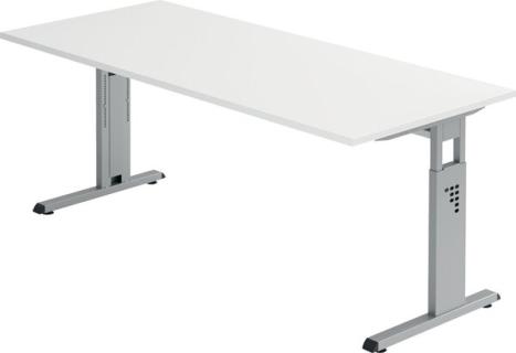 Schreibtisch C-Fuß 180 x 80 cm Weiß/Silber, Platte 2,5cm, rechteckig