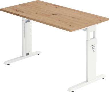 Schreibtisch C-Fuß 120 x 67 cm Asteiche/Weiß, Platte 2,5cm Asteiche