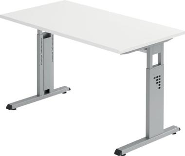 Schreibtisch C-Fuß 120 x 67 cm Weiß/Silber, Platte 2,5 cm weiß