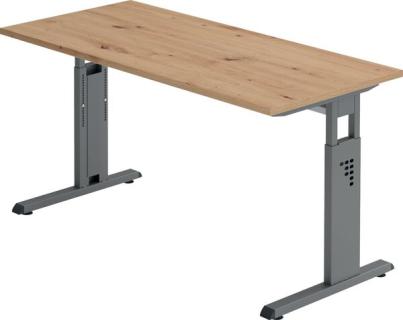 Schreibtisch C-Fuß 140 x 67 cm Asteiche/Graphit Platte 2,5cm Asteiche