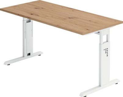 Schreibtisch C-Fuß 140 x 67 cm Asteiche/Weiß, Platte 2,5cm Asteiche