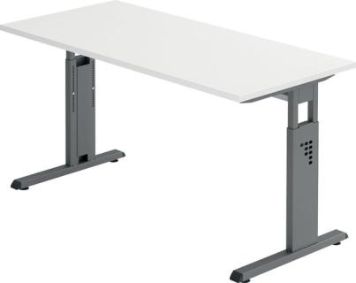 Schreibtisch C-Fuß 140 x 67 cm Asteiche/Graphit Platte 2,5cm weiß