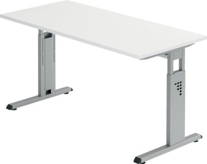 Schreibtisch C-Fuß 140 x 67 cm Weiß/Silber, Platte 2,5 cm weiß