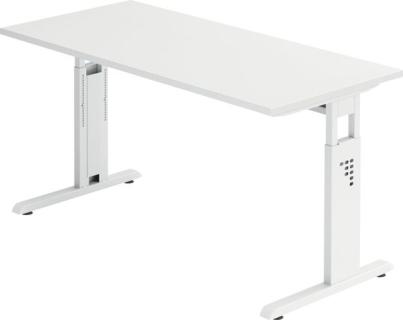 Schreibtisch C-Fuß 140 x 67 cm Weiß/Weiß, Platte 2,5 cm weiß