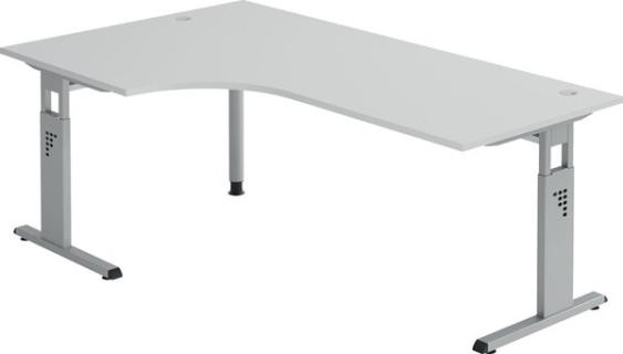 Winkeltisch 90°, C-Fuß, 200 x 120 cm Grau/Silber, Platte 2,5cm, rechteckig