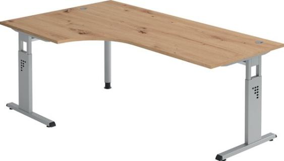 Winkeltisch 90°, C-Fuß, 200 x 120 cm Asteiche/Silber,Platte2,5cm,rechteckig