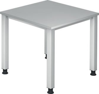 Schreibtisch 4-Fuß eckig 80 x 80 cm Grau, Rechteckform, Platte 2,5 cm