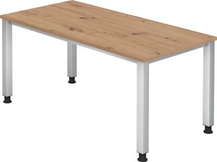 Schreibtisch 4-Fuß eckig 160 x 80 cm Asteiche, Rechteckform, Platte 2,5 cm