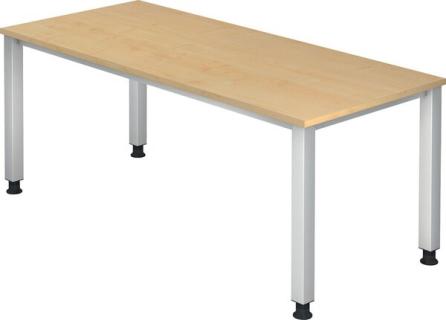 Schreibtisch 4-Fuß eckig 180 x 80 cm Ahorn, Rechteckform, Platte 2,5 cm