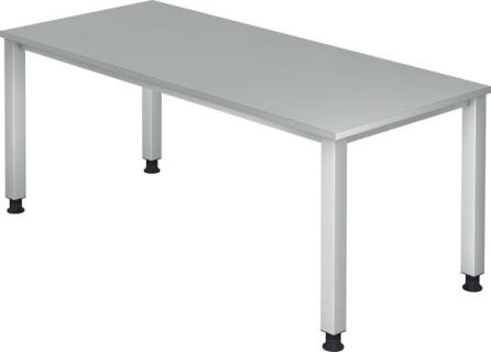 Schreibtisch 4-Fuß eckig 180 x 80 cm Grau, Rechteckform, Platte 2,5 cm