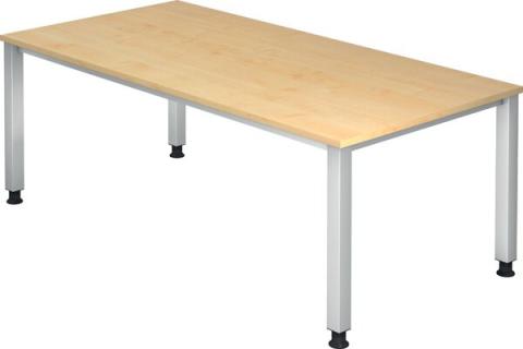 Schreibtisch 4-Fuß eckig 200 x 100 cm Ahorn, Rechteckform, Platte 2,5 cm