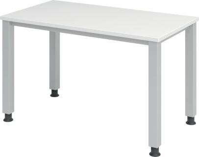Schreibtisch 1200 x 670 mm weiß/silber, 4-Fuß-Gestell