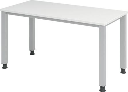 Schreibtisch 1400 x 670 mm weiß/silber, 4-Fuß-Gestell