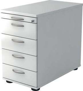 Standcontainer 80 cm, 4 Schübe, Schloß Korpus und Front Weiß