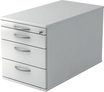 Rollcontainer 80 cm, 3 Schübe, Schloß Korpus und Front Weiß