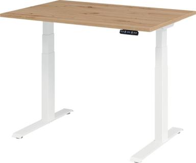 Sitz-Steh-Schreibtisch elektrisch 120x80cm, Asteiche/Weiß, rechteckig