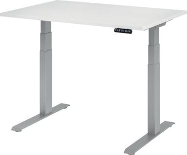 HAMMERBACHER XDKB12 höhenverstellbarer Schreibtisch weiß rechteckig C-Fuß-Gestell silber 120,0 x 80,0 cm