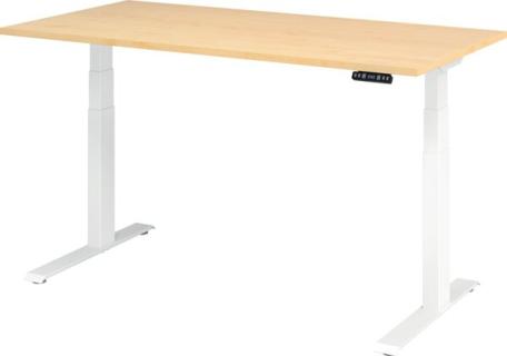 Sitz-Steh-Schreibtisch elektrisch 160 x 80 cm, Ahorn/Weiß, rechteckig