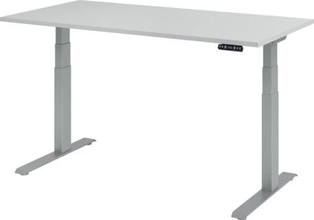 HAMMERBACHER XDKB16 höhenverstellbarer Schreibtisch lichtgrau rechteckig C-Fuß-Gestell silber 160,0 x 80,0 cm