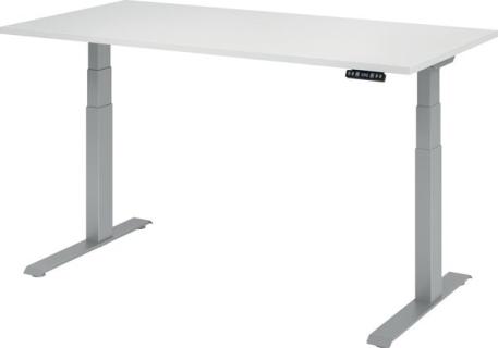 HAMMERBACHER XDKB16 höhenverstellbarer Schreibtisch weiß rechteckig C-Fuß-Gestell silber 160,0 x 80,0 cm