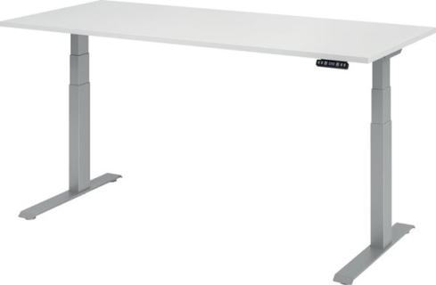 HAMMERBACHER XDKB19 höhenverstellbarer Schreibtisch weiß rechteckig C-Fuß-Gestell silber 180,0 x 80,0 cm