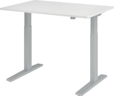 HAMMERBACHER XMKA12 höhenverstellbarer Schreibtisch weiß rechteckig C-Fuß-Gestell silber 120,0 x 80,0 cm