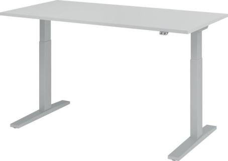 HAMMERBACHER XMKA16 höhenverstellbarer Schreibtisch lichtgrau rechteckig C-Fuß-Gestell silber 160,0 x 80,0 cm