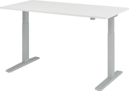 HAMMERBACHER XMKA16 höhenverstellbarer Schreibtisch weiß rechteckig C-Fuß-Gestell silber 160,0 x 80,0 cm
