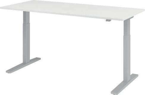 HAMMERBACHER XMKA19 höhenverstellbarer Schreibtisch weiß rechteckig C-Fuß-Gestell silber 180,0 x 80,0 cm