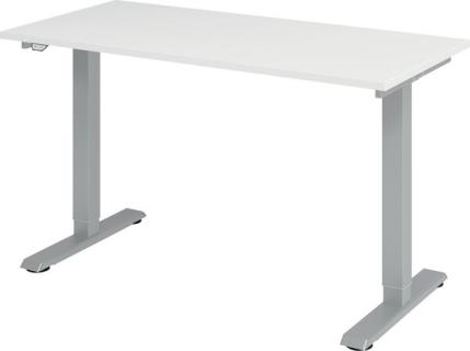 Sitz-Steh-Schreibtisch elektrisch weiß 140 x 67 cm x 2,5 cm Dicke