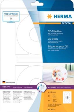 Herma CD-Etiketten 116 mm Papier weiß blickdicht 25 Bl.50 St.5079