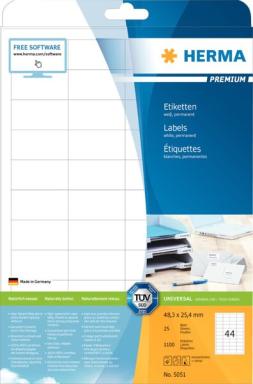 Herma Etiketten 48,3x25,4 25 Bl. weiß 1100 St. uml.Rand      5051