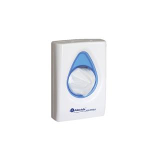 Hygienebindenbeutel-Spender "Merida Top", Wandspender | weiß/blau kleine Spenderbox für Hygienebeutel, Einsatz wechselbar in blau/grau/weiß, passende PE-Hygienebags Artikel ||36611||