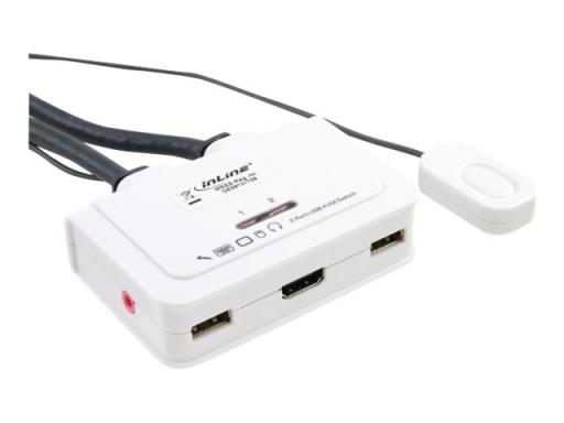 INLINE ® KVM Switch, 2-fach, HDMI, USB, mit Audio, integr. Kabel