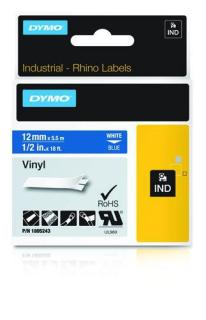 DYMO Rhino Band ID1 Vinyl weiss aufblau 12 mm x 5,5 m
