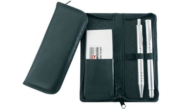JÜSCHA Alassio Schreibgeräte-Etui, für 3 Schreibgeräte, schwarz aus Leder, mit 