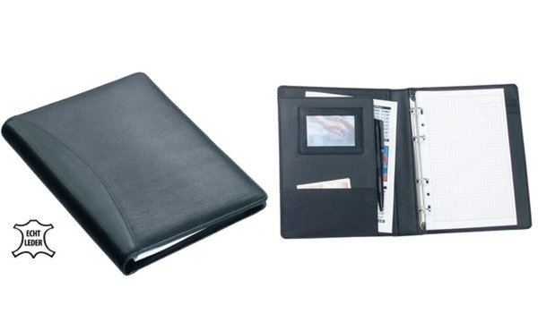 JÜSCHA Alassio Schreibmappe "BENACO", DIN A5, Nappa-Leder, schwarz 4 Ringmechan