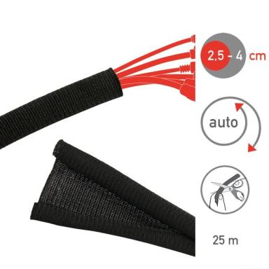 Kabelschlauch, 25 m, schwarz, gewebter Kabelmantel, selbst-