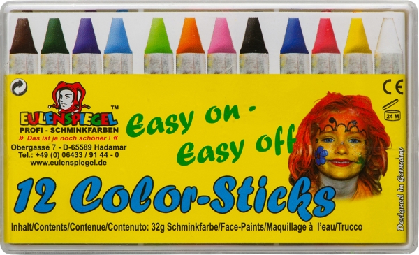 Karnevalsschminke Color-Sticks 12 Stück, Nr: 626122