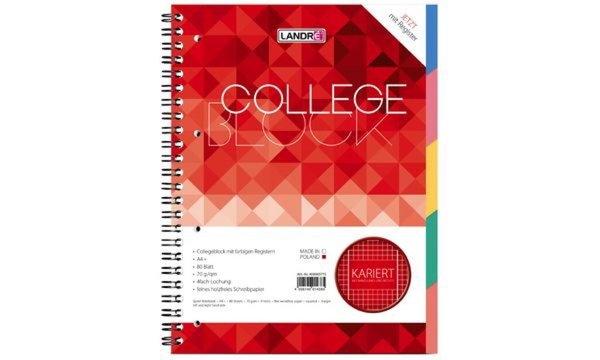 LANDRÉ Register-Collegeblock COLLE GE, DIN A4, kariert (5400849)