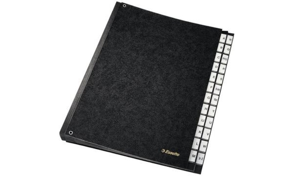 LEITZ Esselte Pultordner, A4, A-Z, Hartpappe, schwarz mit Sichtlöchern, 24 Tabe